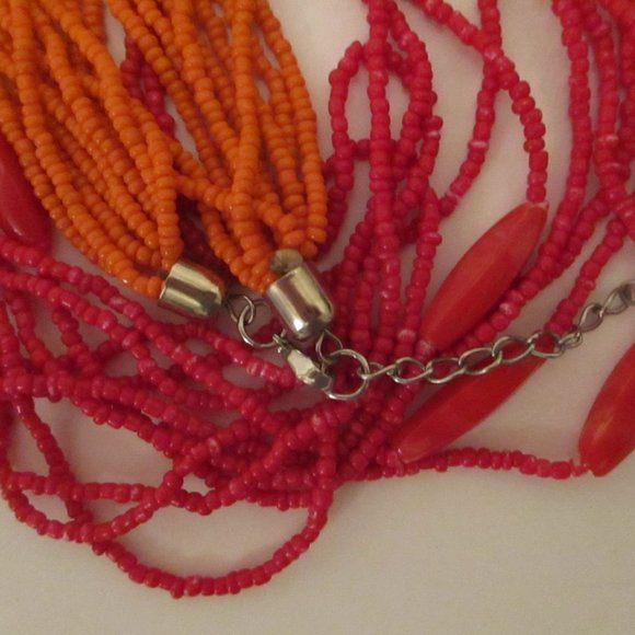 10 STRAND GLASS Necklace Orange Multi Strand Necklace Lucite & Glass Beads - Picture 9 of 12